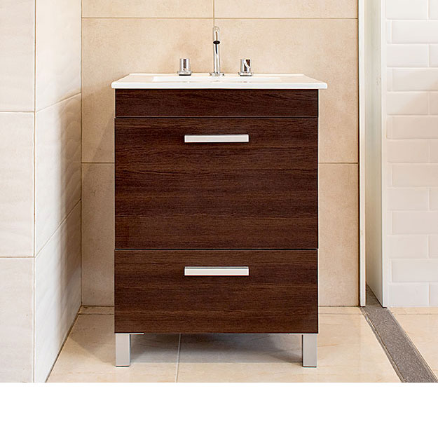 Vanitory de Pie 60cm 3 Agujeros Watervan Logan Wengue (Mesada Loza)