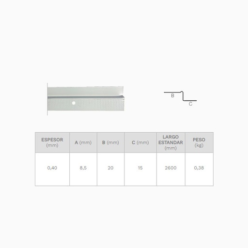 [1316] Perfil Buña Z para Yeso Blanco (Tira 2.6m)